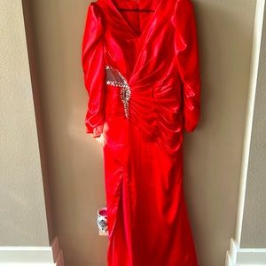 Red silk formal gown never worn
